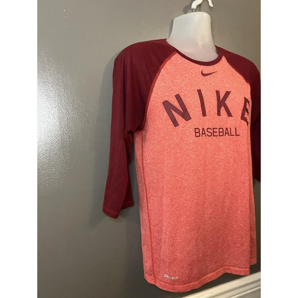 Nike Shirt Mens Small Red Maroon Dri-FIT Baseball 3/4 Sleeve Raglan Performance